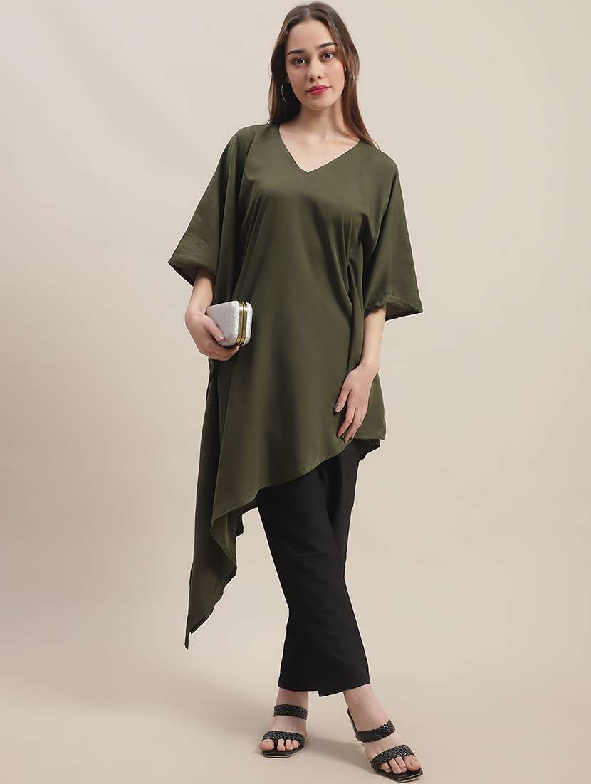 women solid kimono sleeve kaftan top