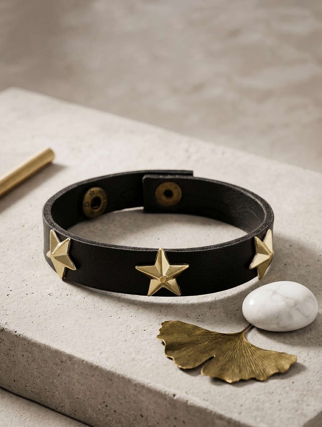  black leatherette star charm bangle bracelet