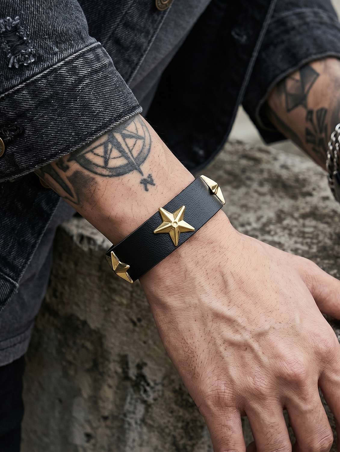  black leatherette star charm bangle bracelet - 22486256 -  Standard Image - 3