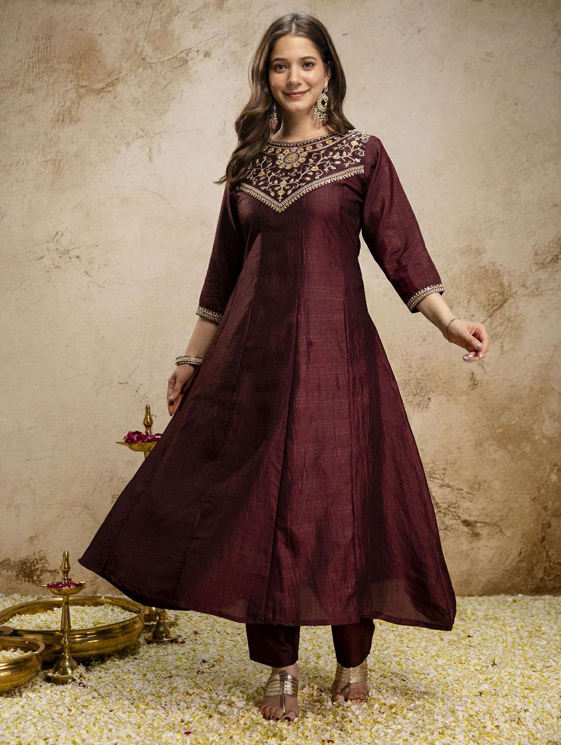 women solid with work three quarter sleeve kurta pant with dupatta set - 22486295 -  Standard Image - 5