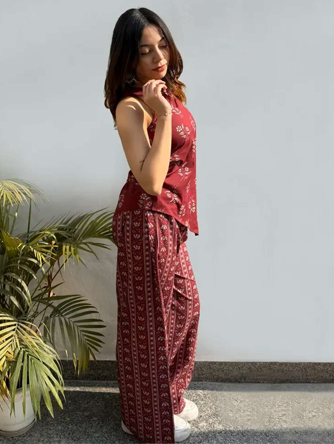 women printed sleeveless top and palazzo co-ord set - 22486311 -  Standard Image - 3