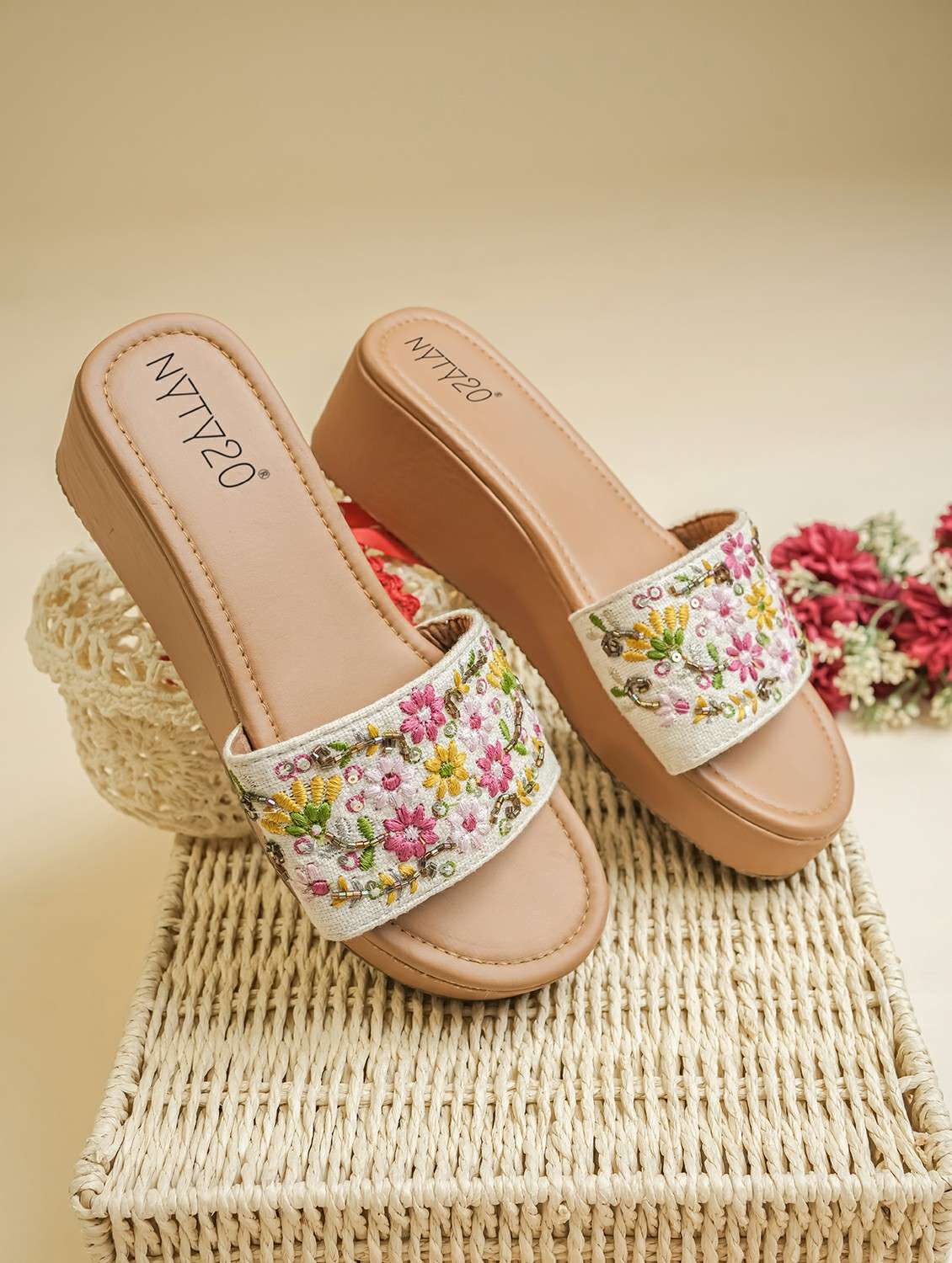 women embroidered slip on wedge