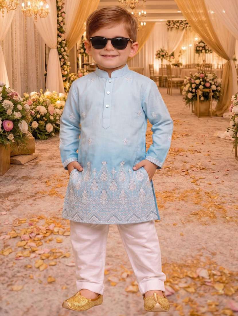 boys blue cotton blend kurta sets kurtas & kurta set