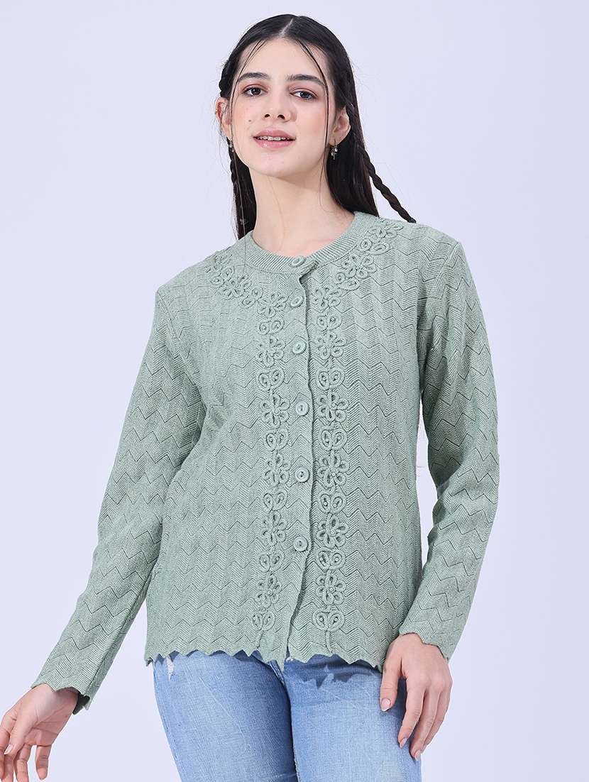 women self design long sleeves regular fit cardigan