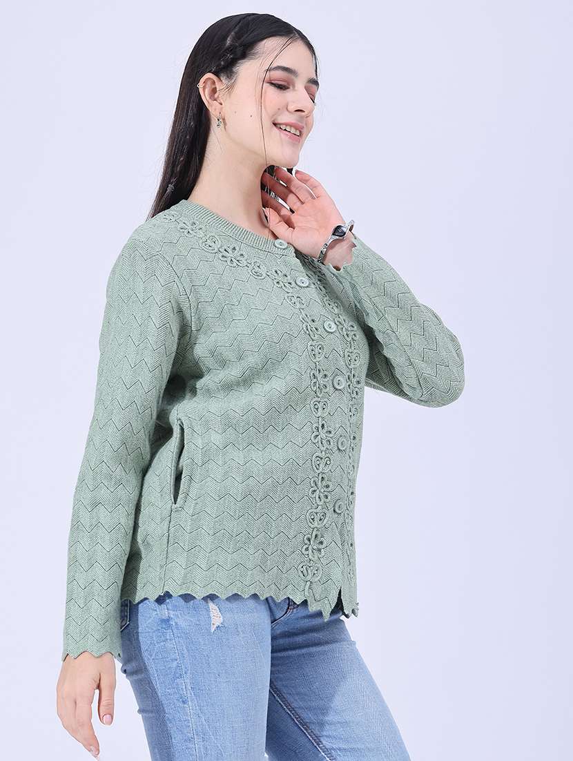 Women Self Design Long Sleeves Regular Fit Cardigan - 22486467 -  Standard Image - 3