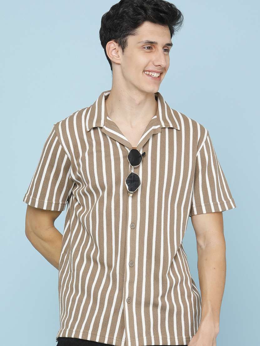 men striped short sleeve regular fit casual shirt