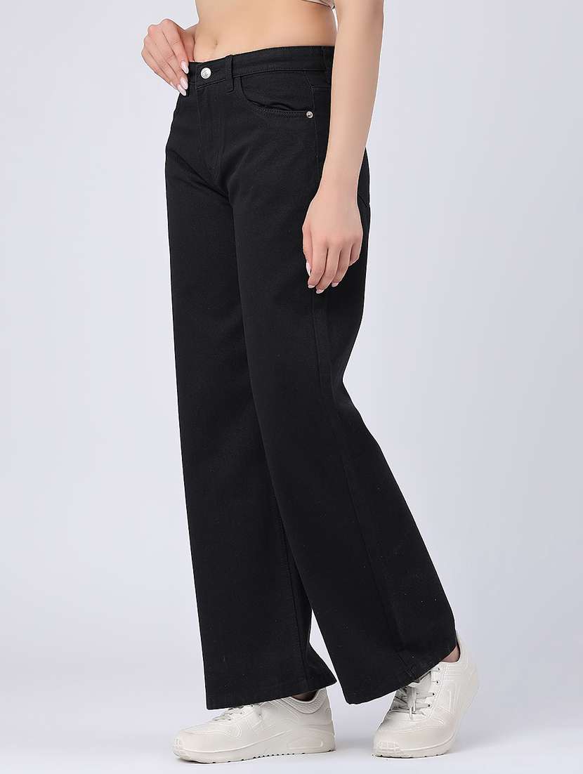 women solid high rise wide leg jeans - 22486543 -  Standard Image - 3