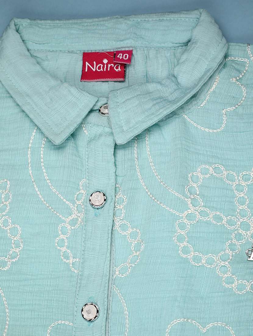 Girls Embroidered Three Quarter Sleeves Shirt And Trouser Co-ord Set - 22486574 -  Standard Image - 3