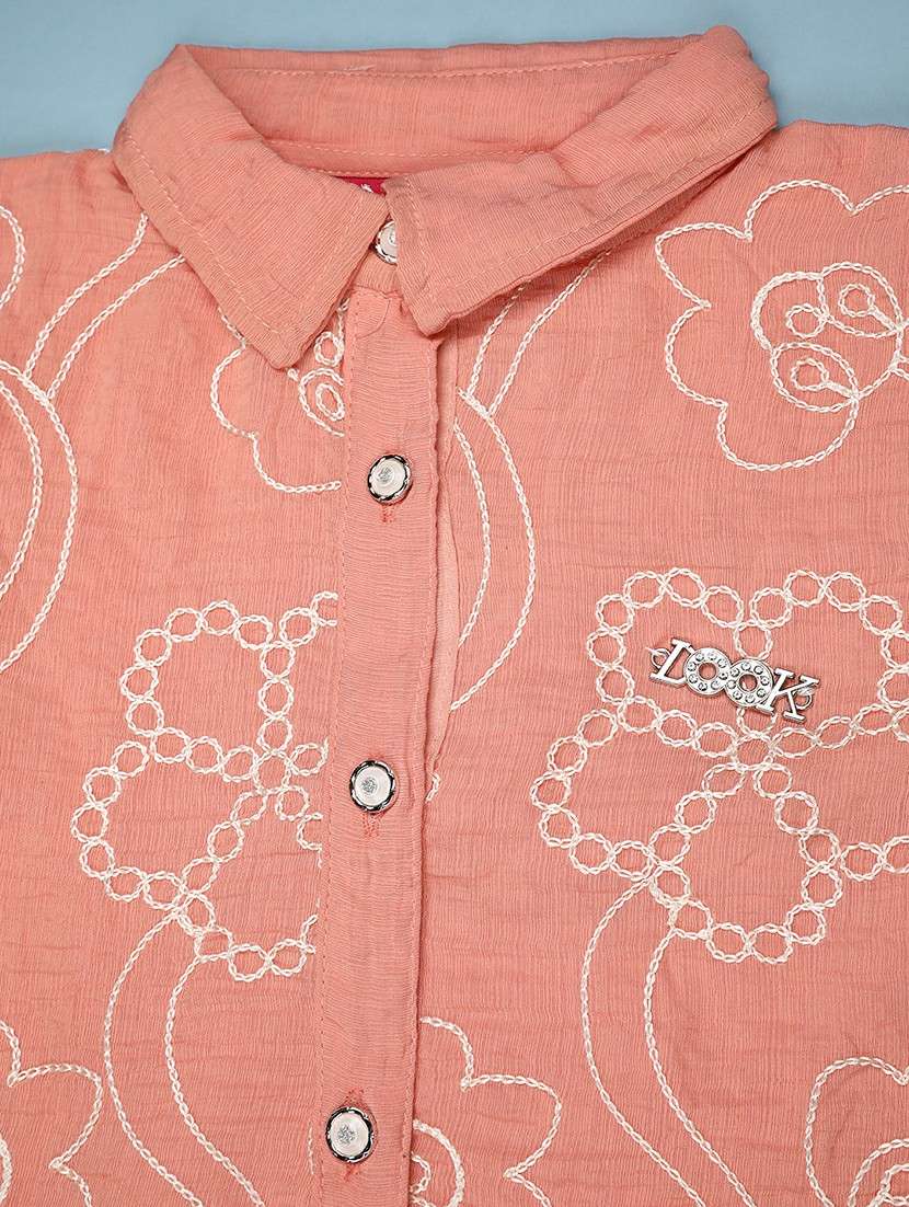 Girls Embroidered Three Quarter Sleeves Shirt And Trouser Co-ord Set - 22486575 -  Standard Image - 3