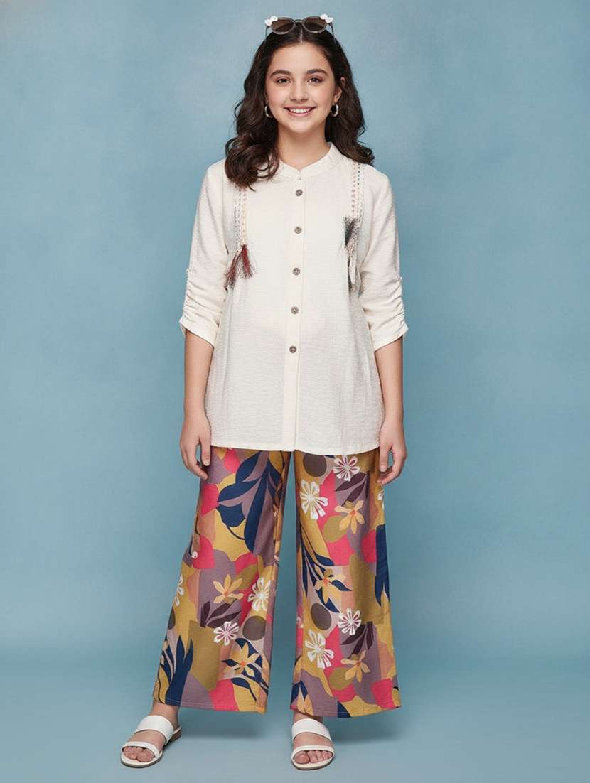 girls embroidered long sleeves shirt and palazzo co-ord set