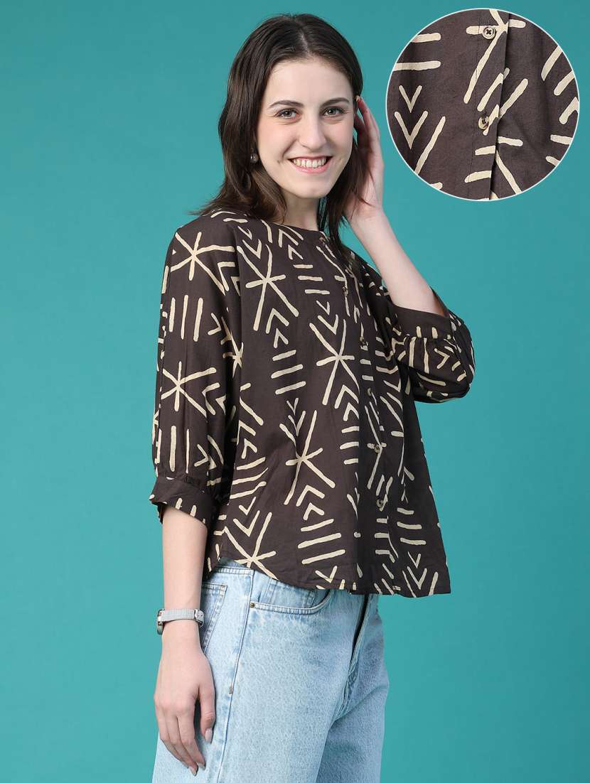 Women Printed Three Quarter Sleeves Regular Top - 22486667 -  Standard Image - 3