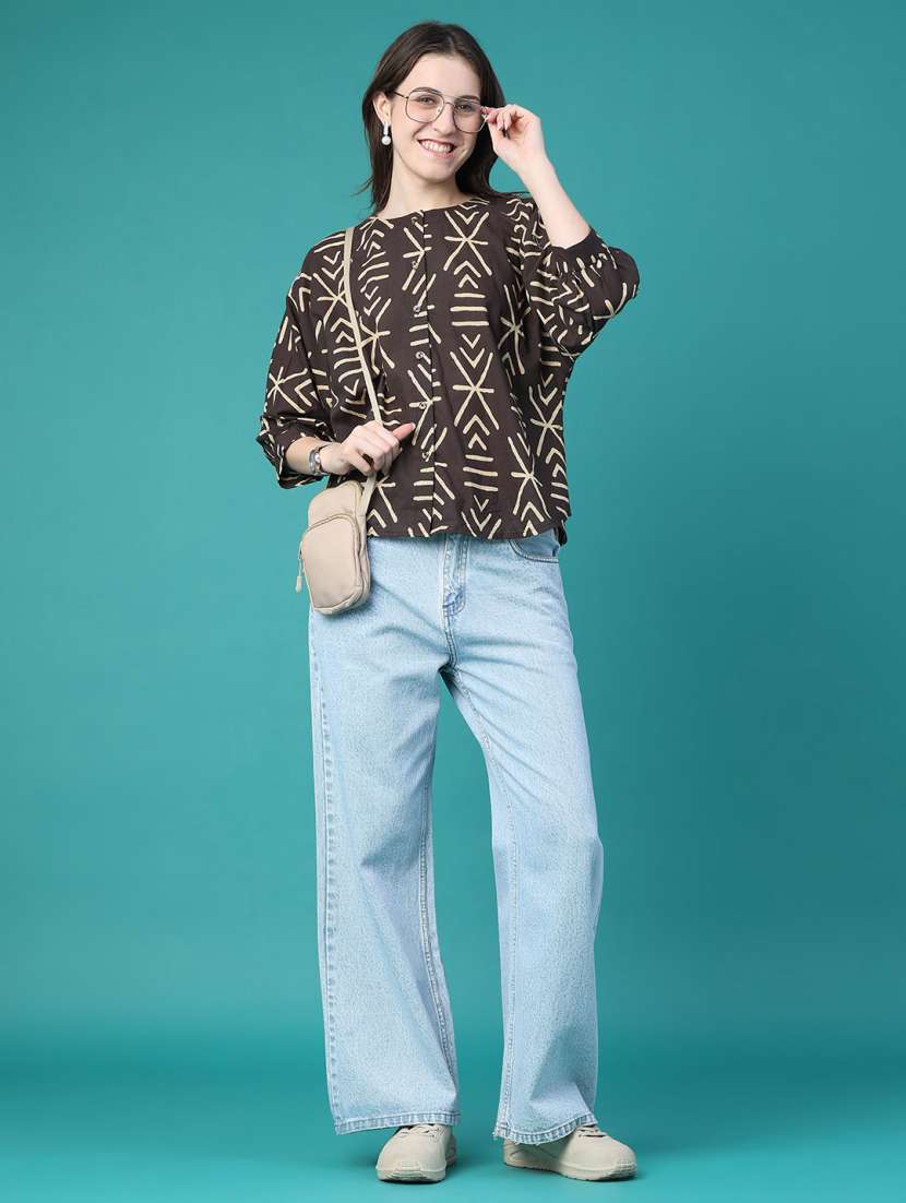 Women Printed Three Quarter Sleeves Regular Top - 22486667 -  Standard Image - 5