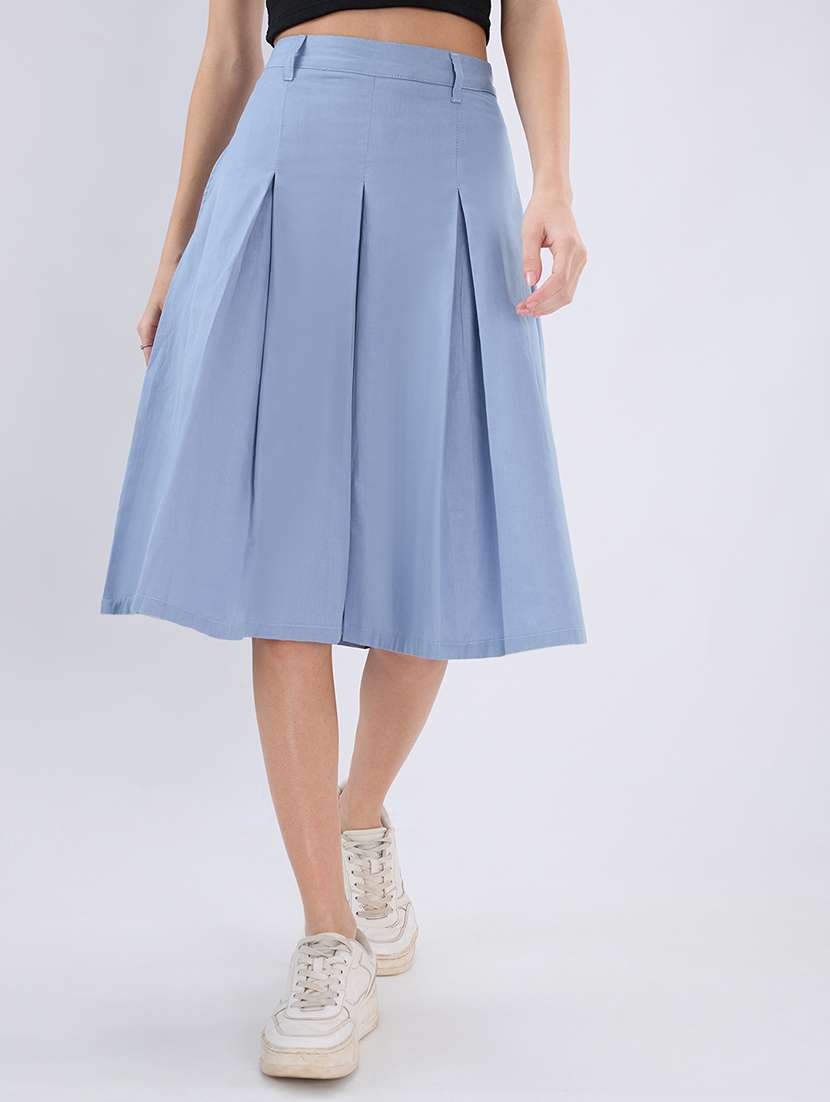 women blue cotton flared skirt