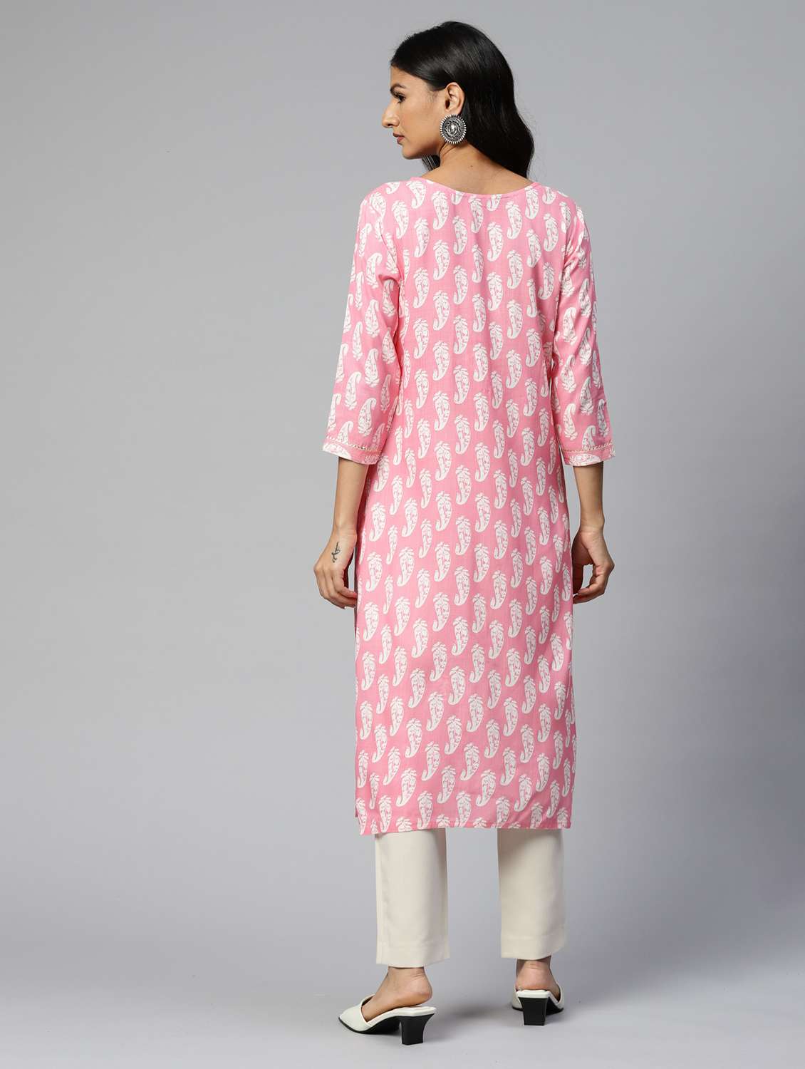 women printed three quarter sleeve straight kurta - 22486889 -  Standard Image - 3