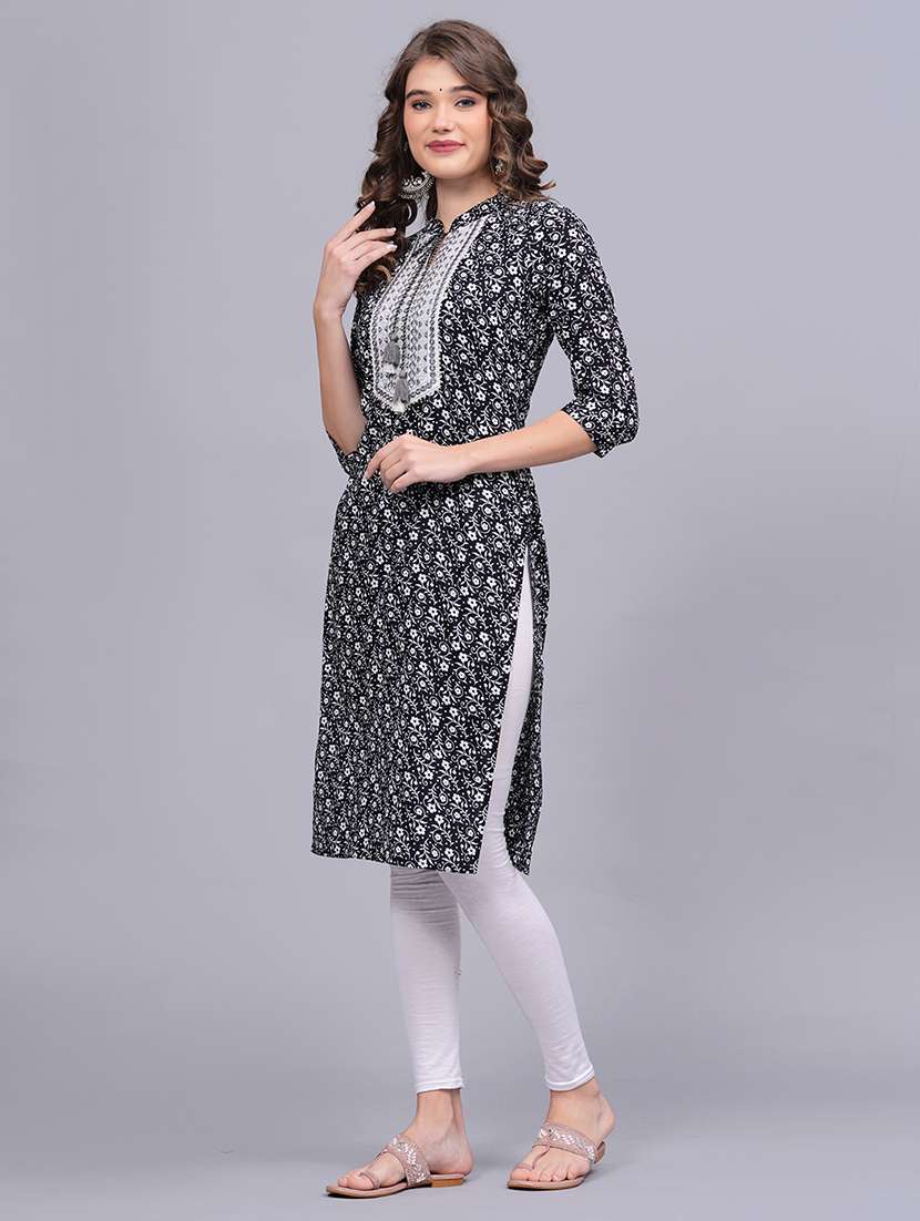 women printed three quarter sleeve straight kurta - 22486893 -  Standard Image - 3