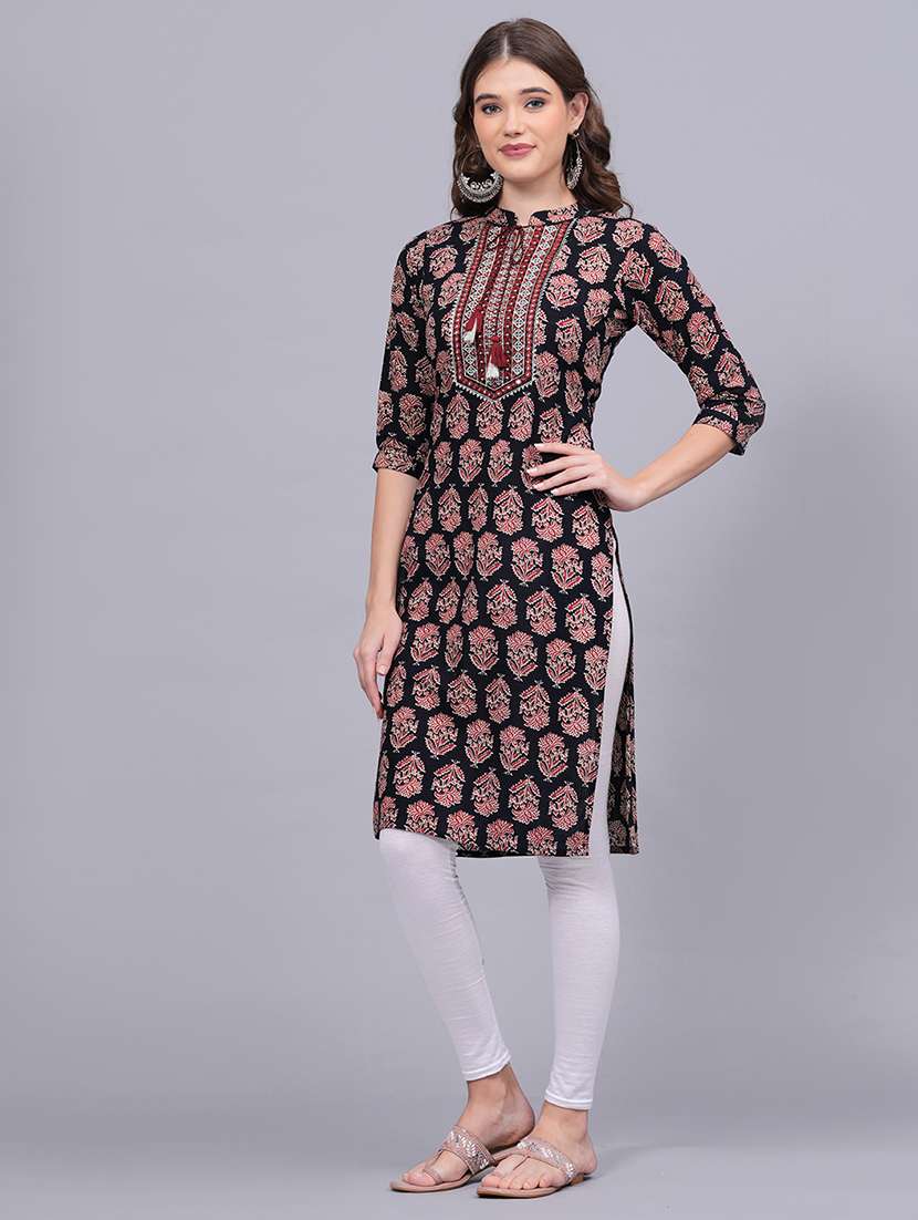 women printed three quarter sleeve straight kurta - 22486894 -  Standard Image - 3