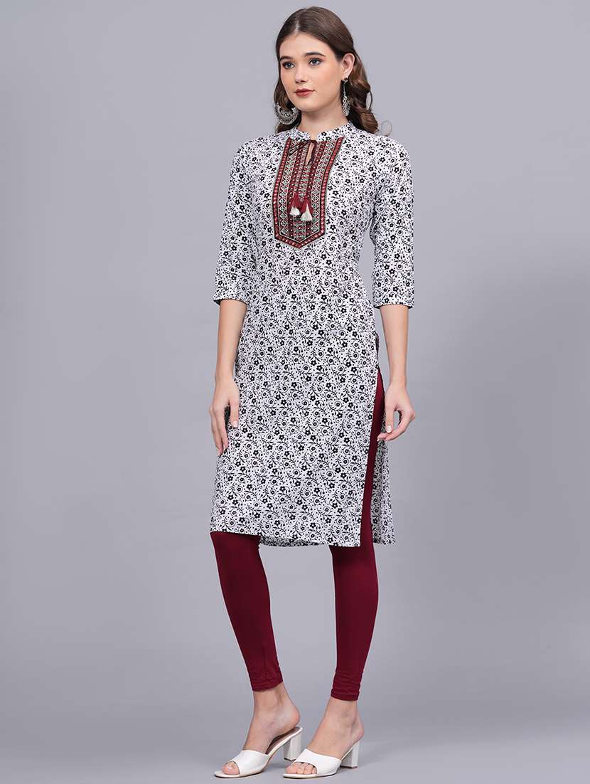 women printed three quarter sleeve straight kurta - 22486895 -  Standard Image - 3