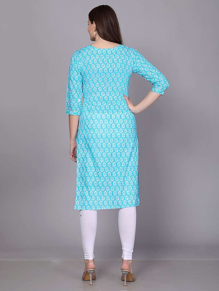 women printed three quarter sleeve straight kurta - 22486896 -  Standard Image - 3