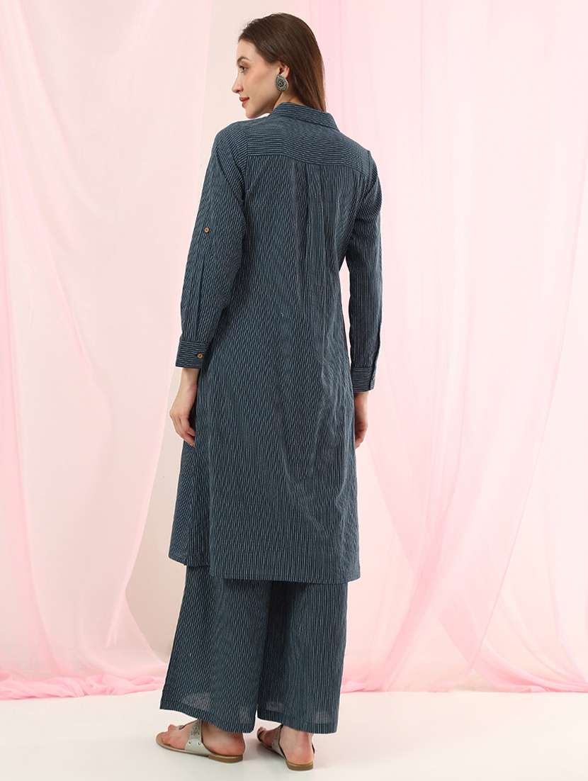 girls cotton striped shirt style kurta pant set - 22486929 -  Standard Image - 3
