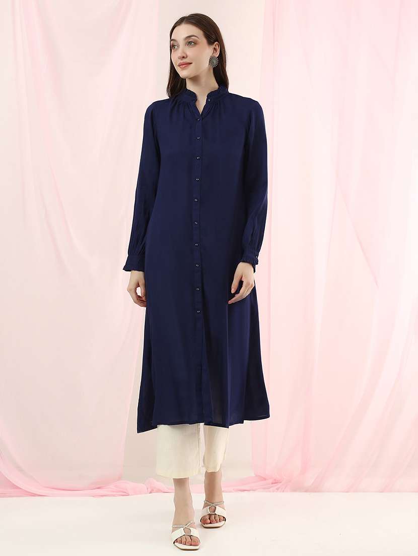 women solid long sleeves a-line kurta