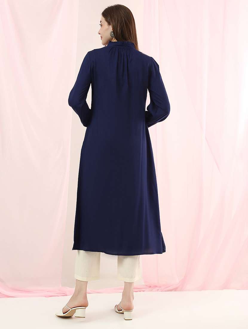 women solid long sleeves a-line kurta - 22486946 -  Standard Image - 3