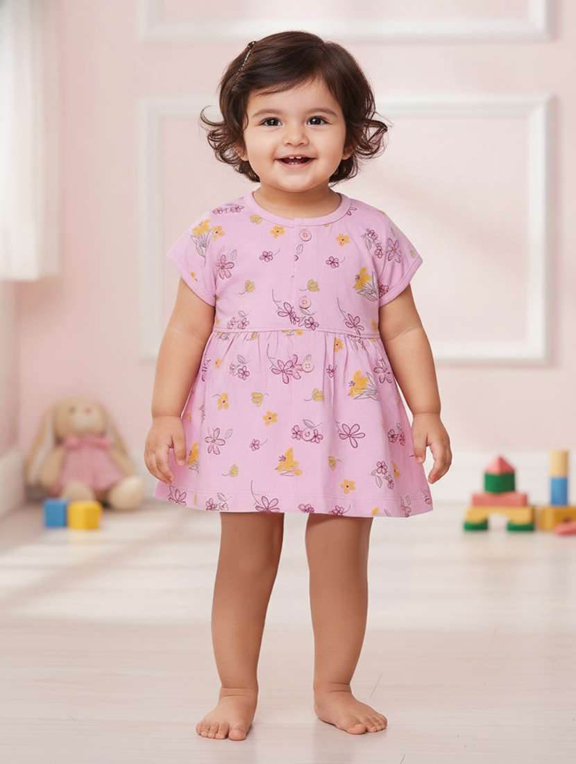 girls printed round neck frock with bloomer