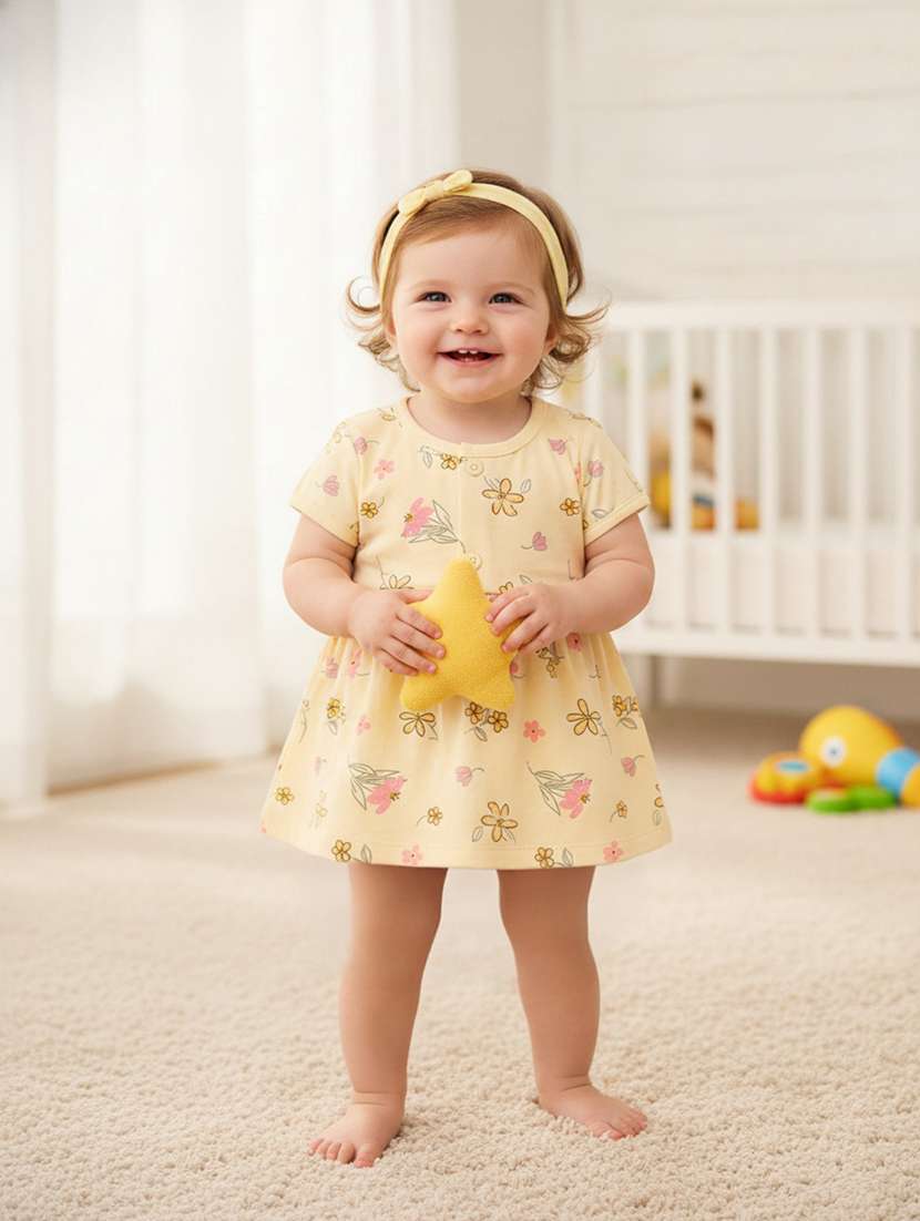 girls printed round neck frock with bloomer