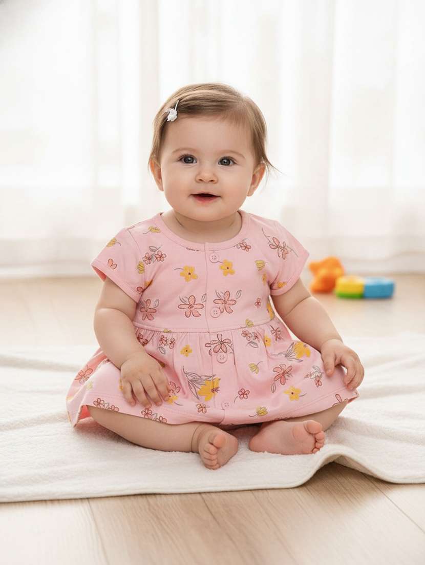 girls printed round neck frock with bloomer