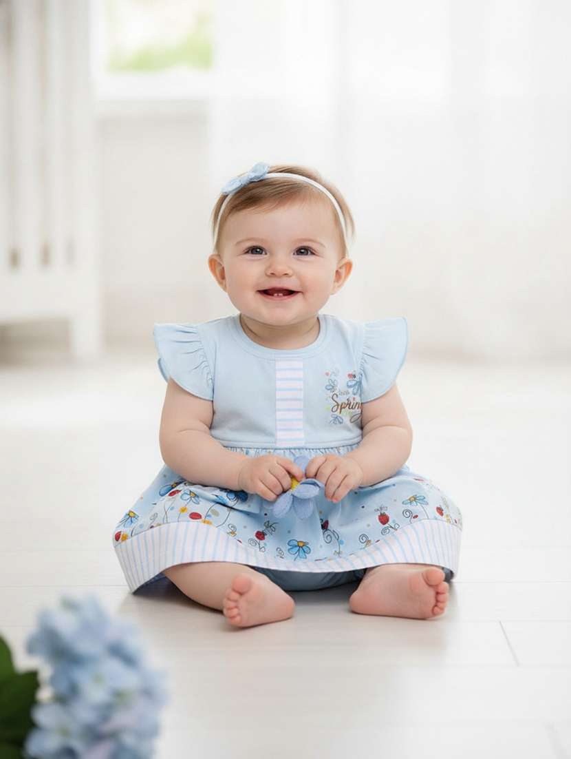 girls printed round neck frock with bloomer