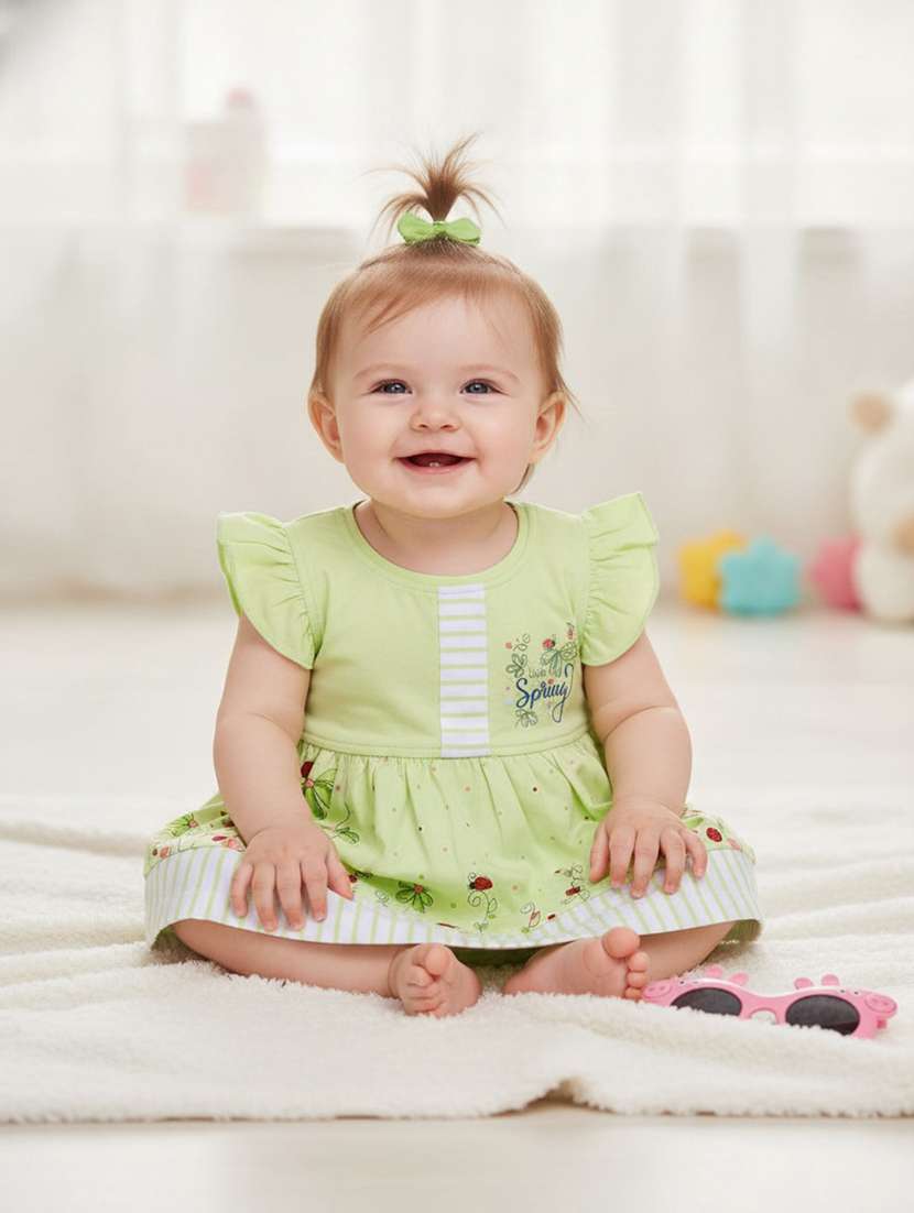 girls printed round neck frock with bloomer