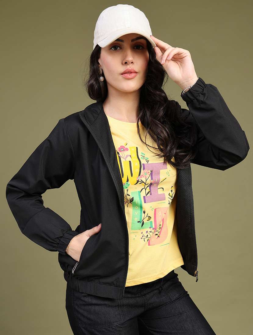 women solid long sleeve windcheater jacket