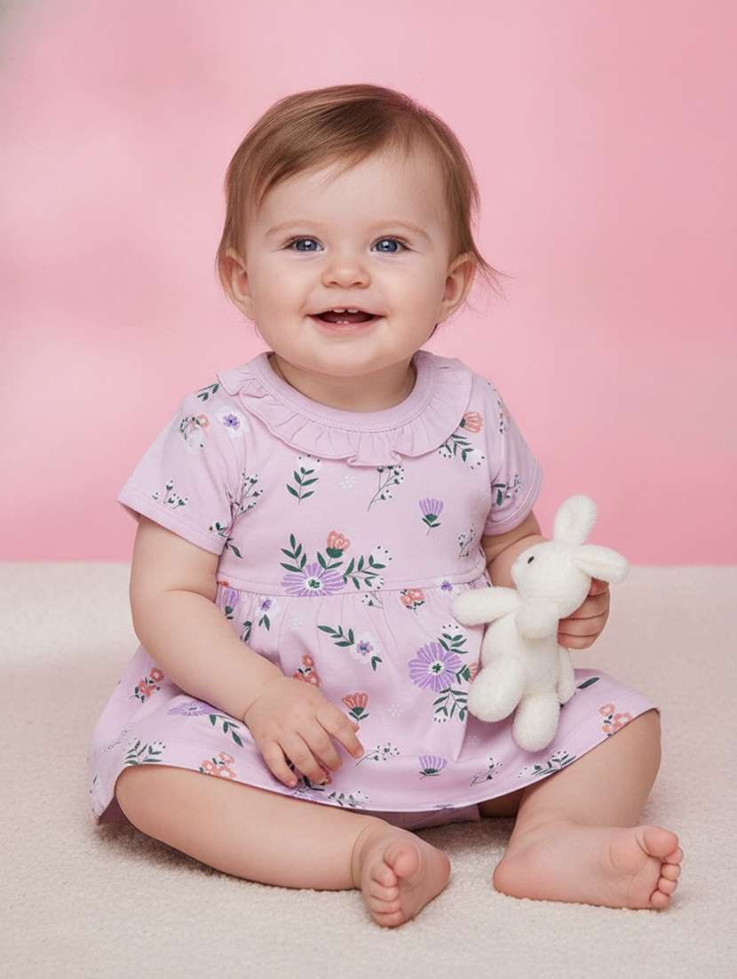 girls printed round neck frock with bloomer