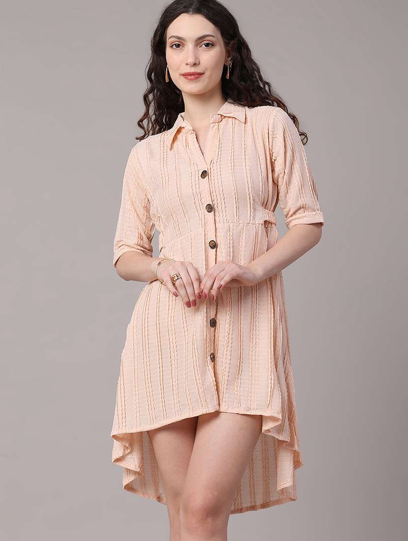 women self design collared high low dress
