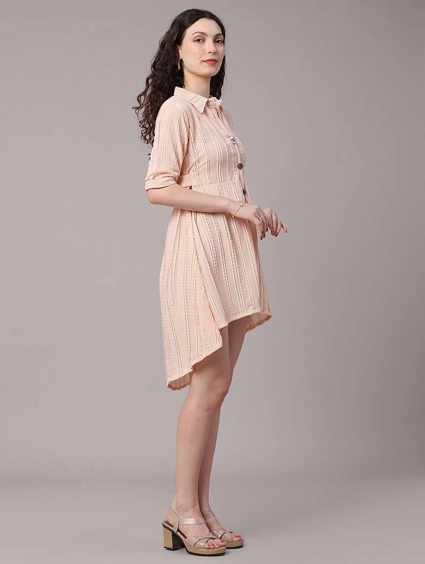 Women Self Design Collared High Low Dress - 22488290 -  Standard Image - 3