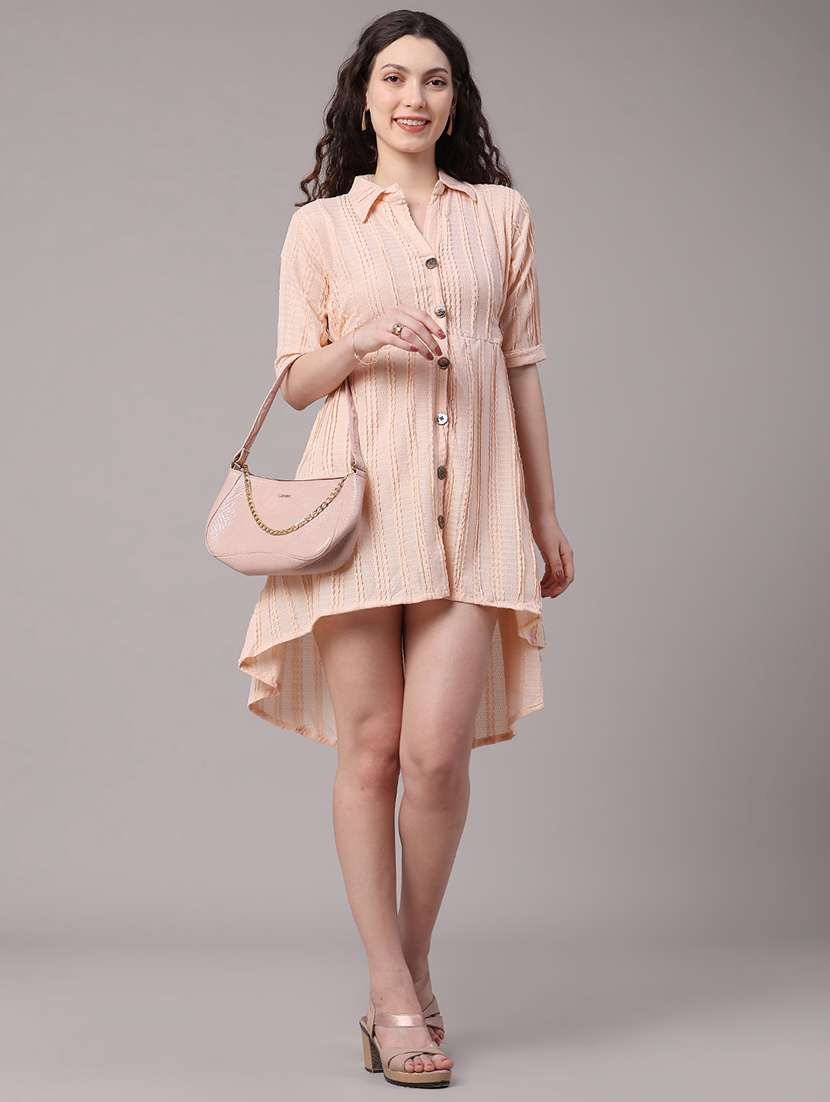 Women Self Design Collared High Low Dress - 22488290 -  Standard Image - 5