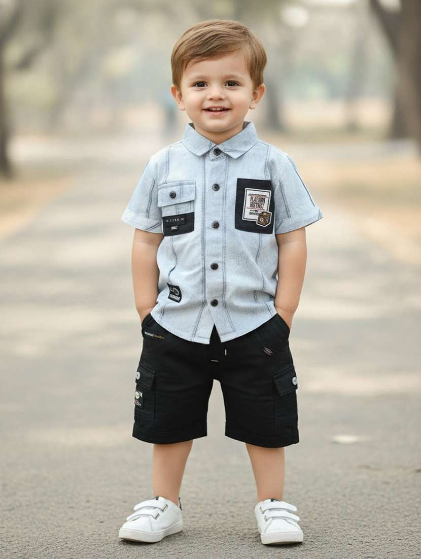 boys printed short sleeves shirt and shorts set
