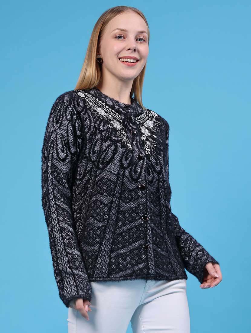 Women Self Design Long Sleeves Regular Fit Cardigan - 22488600 -  Standard Image - 3