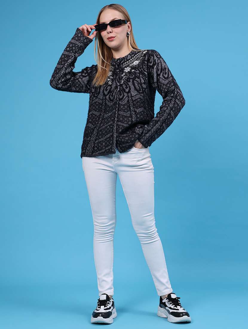 Women Self Design Long Sleeves Regular Fit Cardigan - 22488600 -  Standard Image - 5