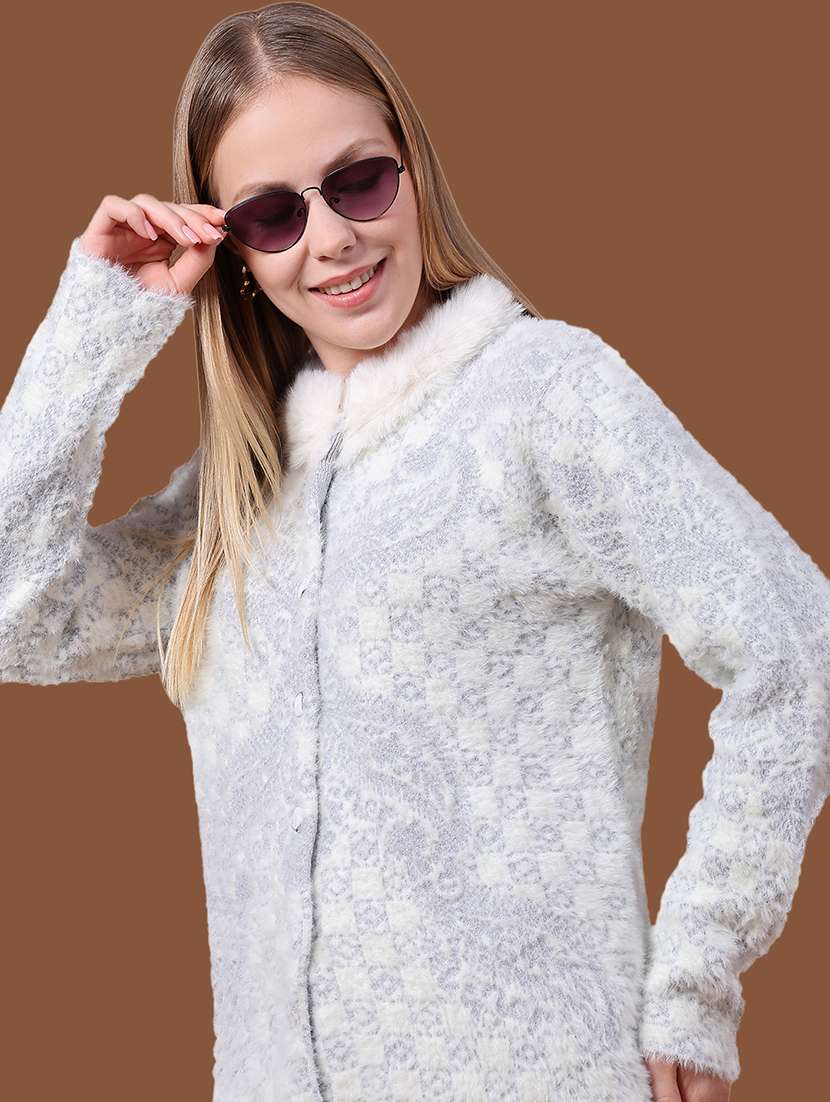 women self design long sleeve cardigan