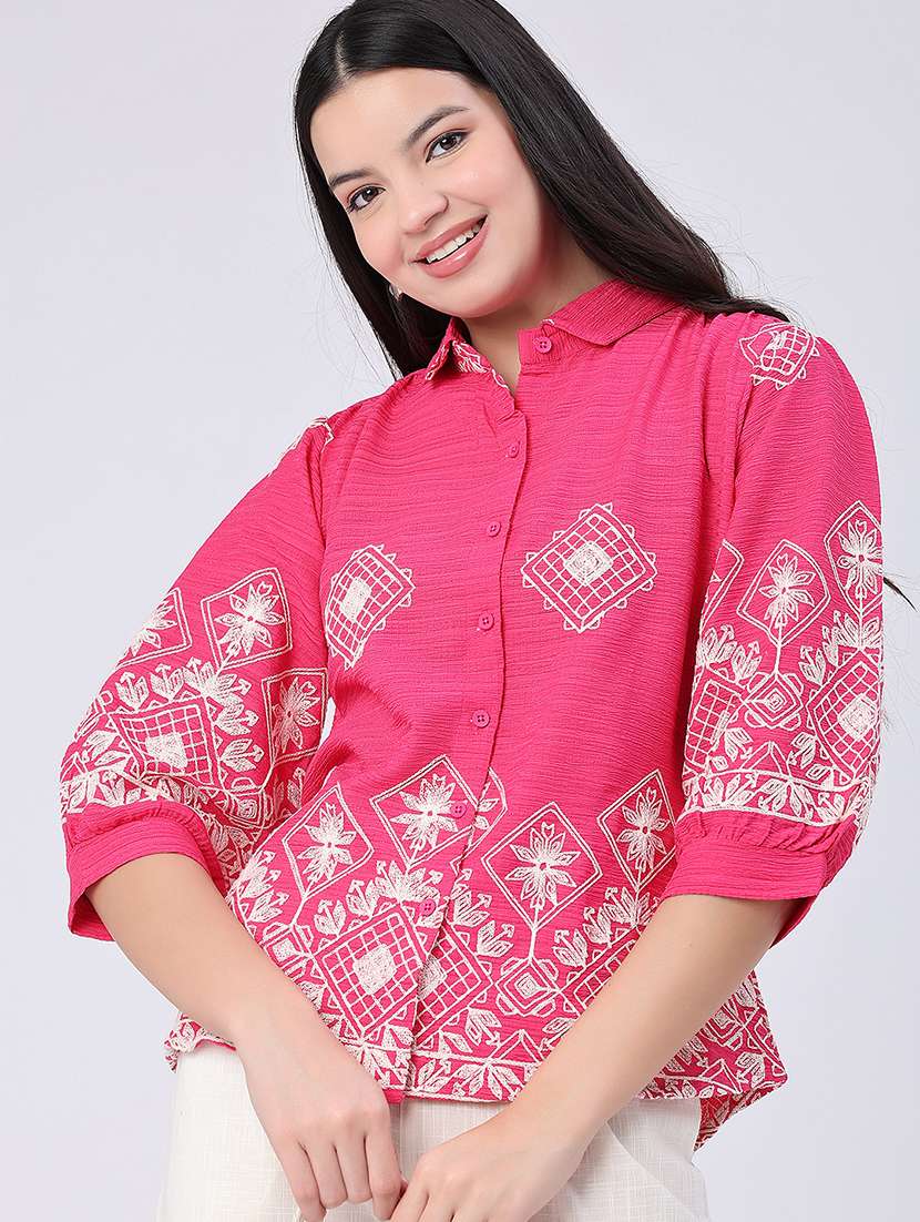 women embroidered collared regular shirt - 22488649 -  Standard Image - 3