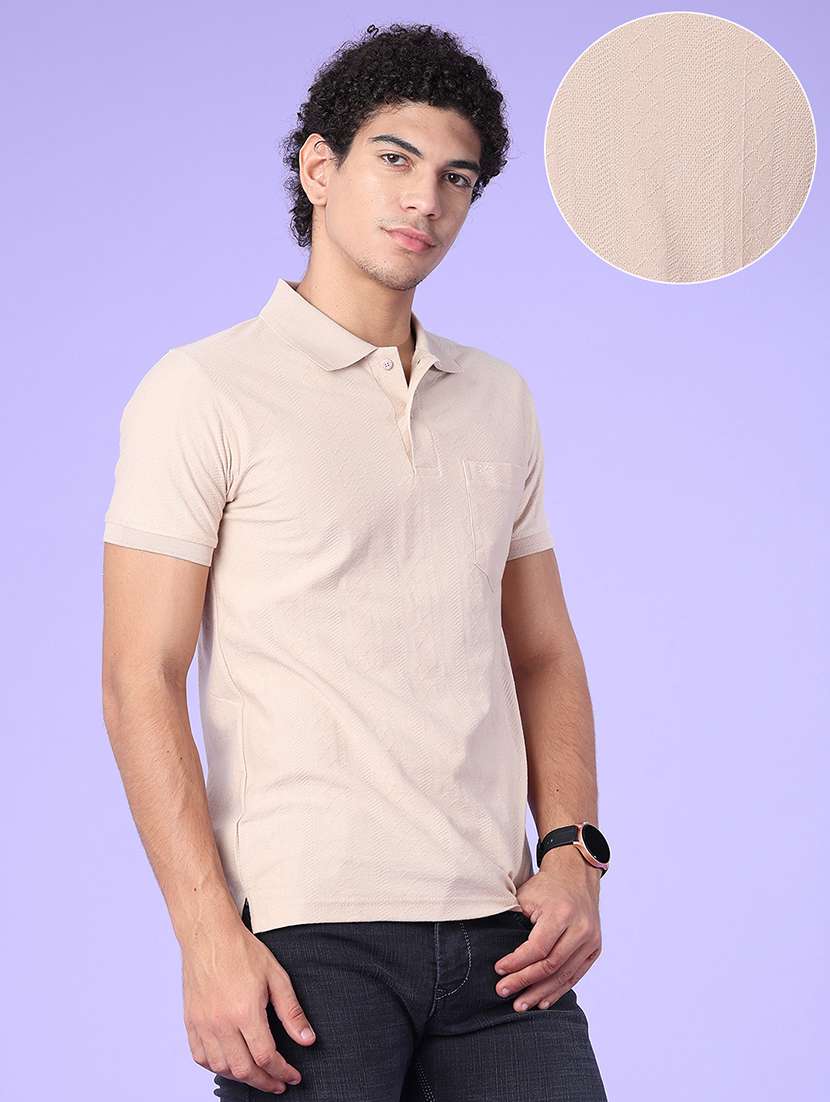 Men Self Design Short Sleeve Slim Fit Polo T-shirt - 22488673 -  Standard Image - 3