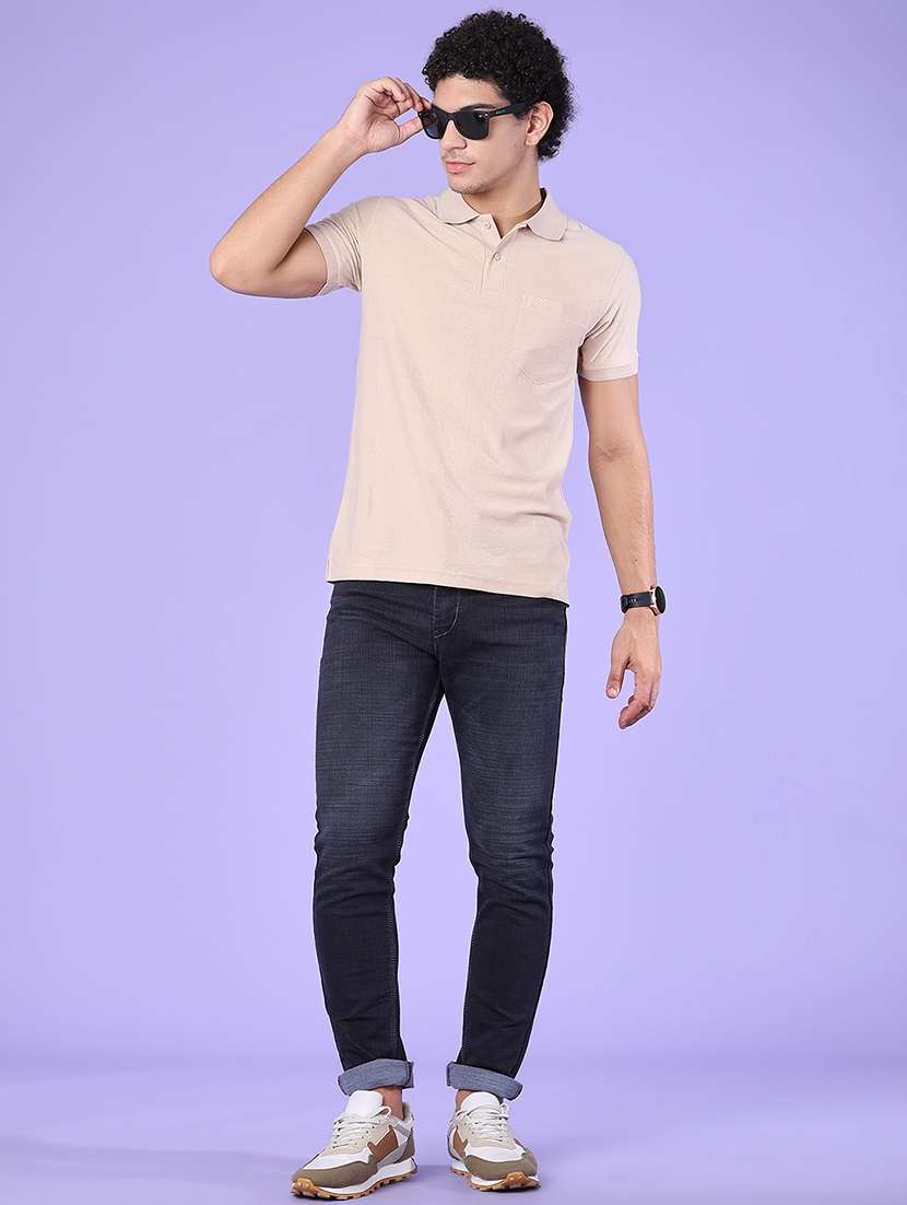 Men Self Design Short Sleeve Slim Fit Polo T-shirt - 22488673 -  Standard Image - 5