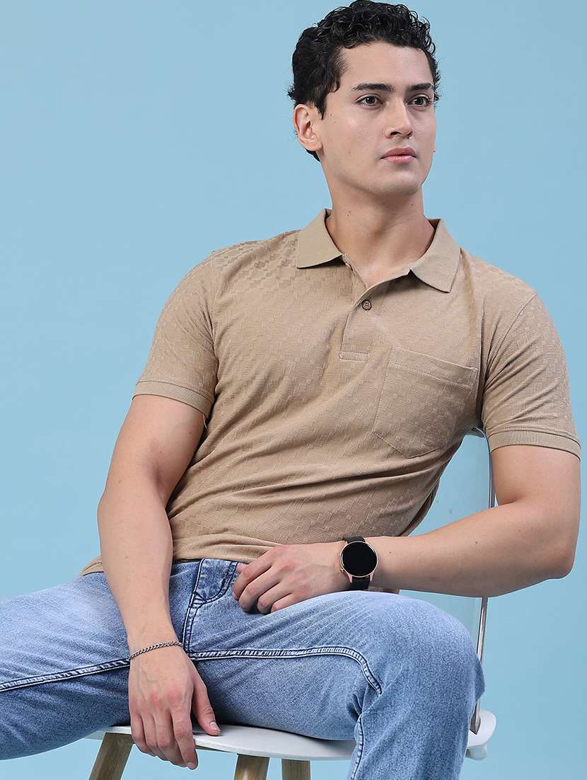 men self design short sleeve slim fit polo t-shirt