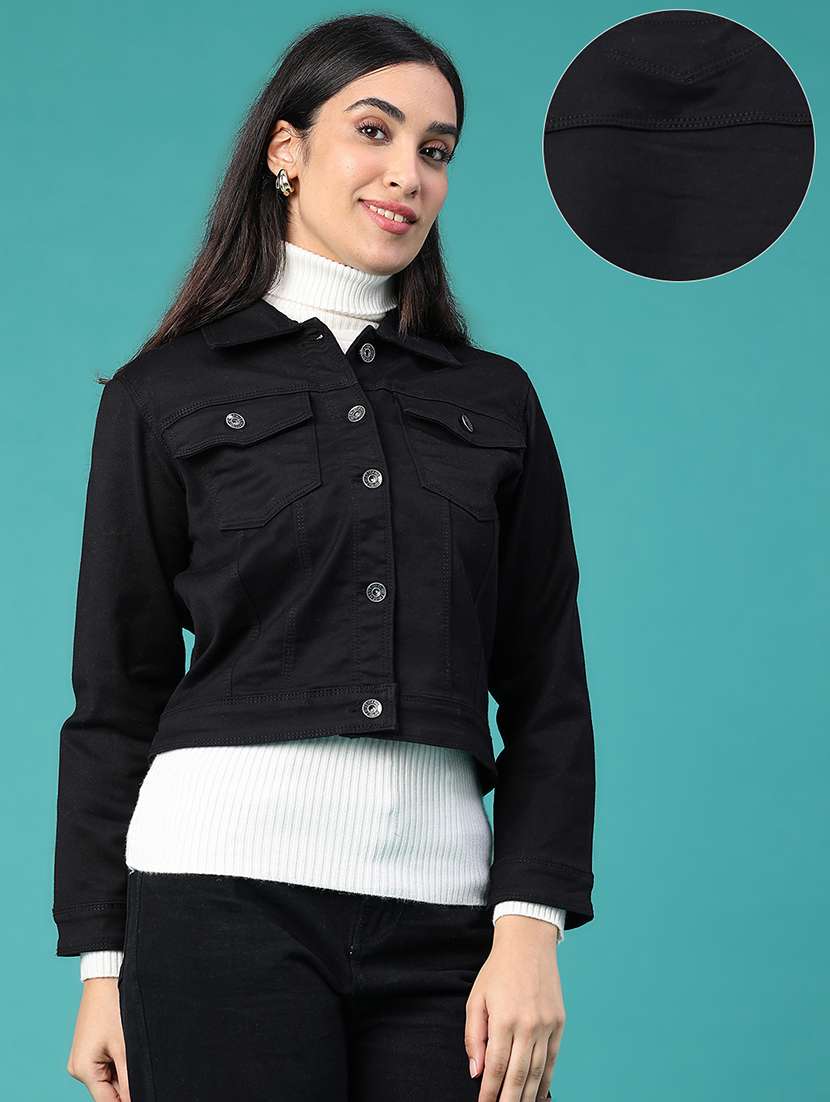 Women Solid Long Sleeves Denim Jacket - 22488737 -  Standard Image - 3