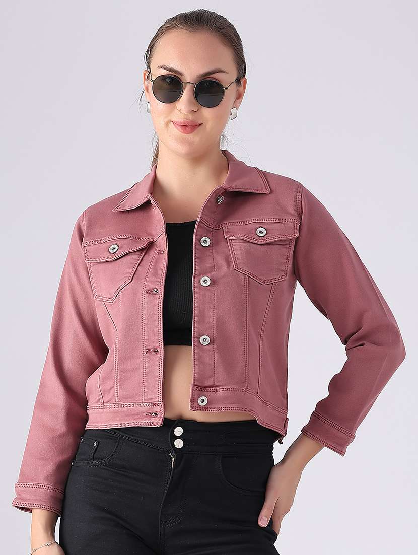 women solid long sleeves denim jacket