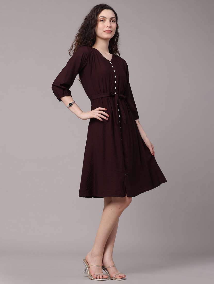women solid v neck a-line dress - 22488752 -  Standard Image - 3