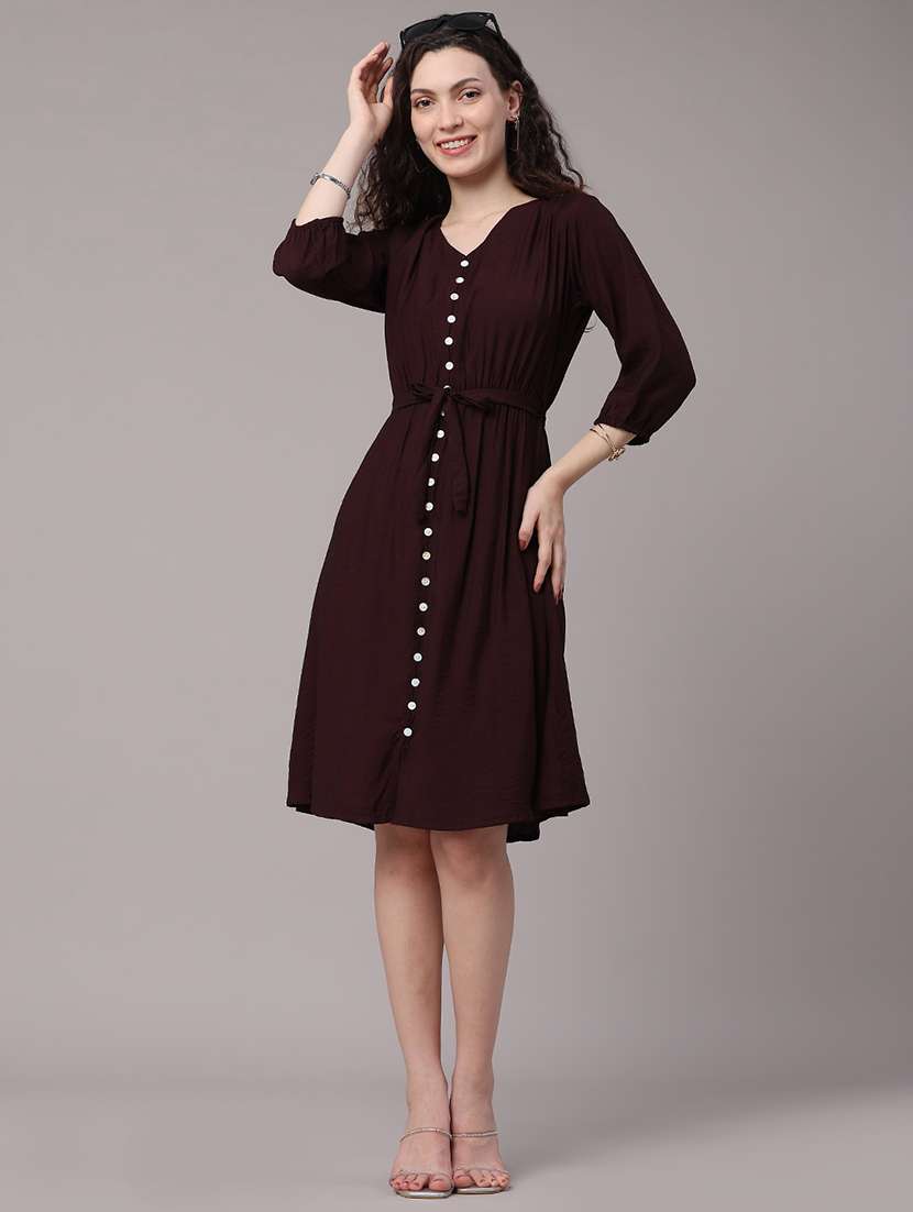 women solid v neck a-line dress - 22488752 -  Standard Image - 5