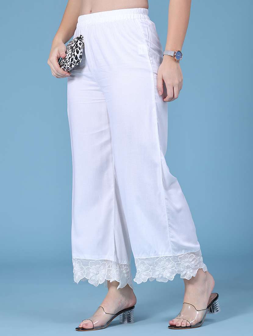 women lace detailed mid rise straight palazzo