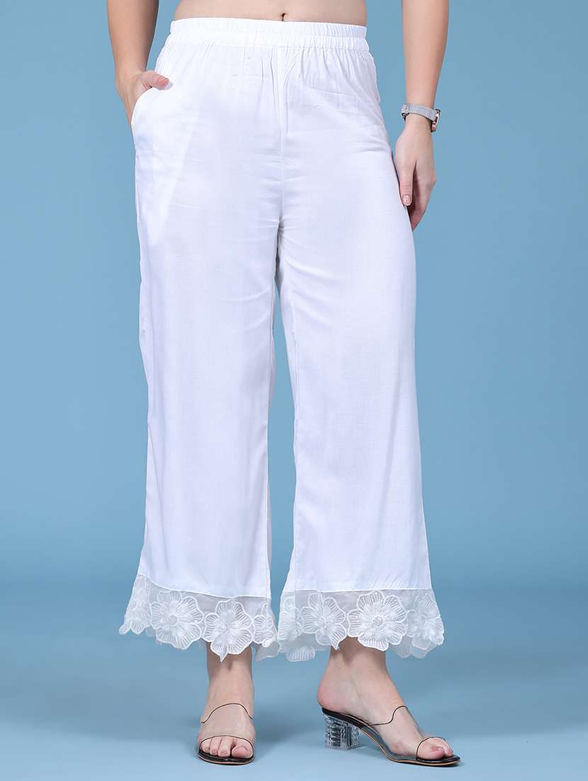 Women Lace Detailed Mid Rise Straight Palazzo - 22488849 -  Standard Image - 3