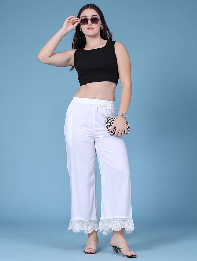 Women Lace Detailed Mid Rise Straight Palazzo - 22488849 -  Standard Image - 5
